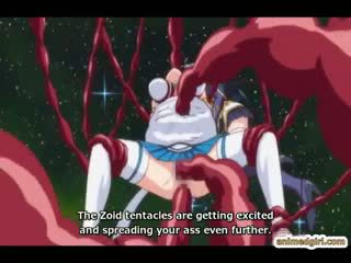 Shtatzënë anime i kapuri dhe shpim të gjithë hole nga tentacles mons