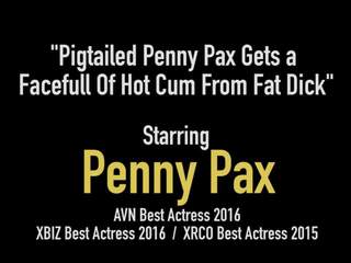Pigtailed penny pax gets a facefull של חם זרע מן שמן