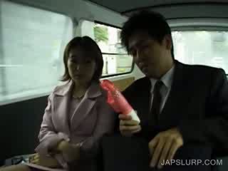 Jap adorable gets body toyed in car