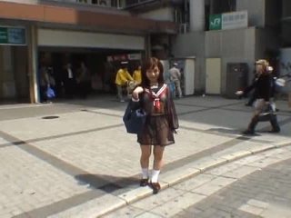 Mikan astonishing アジアの 女子生徒 enjoys 公共 flashing