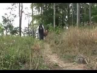 Big Tit Granny Fucks in the Woods