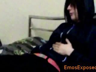 Childlike Faggot Emo Stroking His Horn Onto Couch