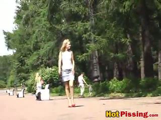 Rude Pissing Blonde Going Cute Inside The Park