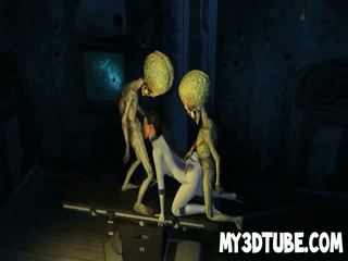 3d cậu bé tóc nâu bé getting double teamed qua aliens