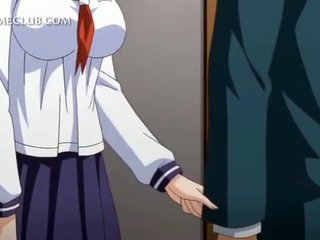 Anime dívka v jednotný blowing velký kohout