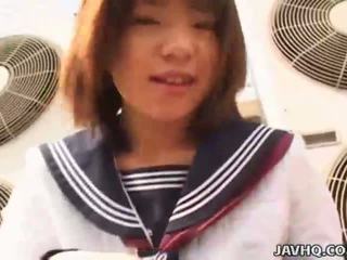 Japanese teen in a schoolgirl outdoor blowjob fun