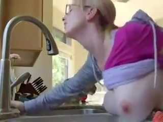 Huge Boobs MILF Feeling Step Son Cock in Kitchen: Porn 34