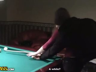 Horny Waitress At Billiards Gets Naked And Blowjob