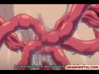 Pregnant hentai with bigboobs brutally drilled by red tentacles