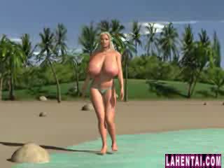 Huge titted hentai babe in bikini