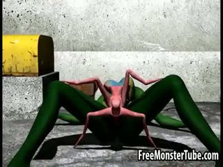 3d phim hoạt hình người ngoài hành tinh bé getting fucked lược cứng qua một spider