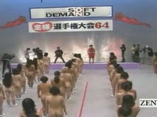 Subtitled besar orang telanjang kelompok dari jepang wanita stretching