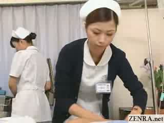 Jap nurse practices her hand job technique